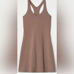 Girlfriend collective exercise dress Lola vneck shorts taupe light brown pockets